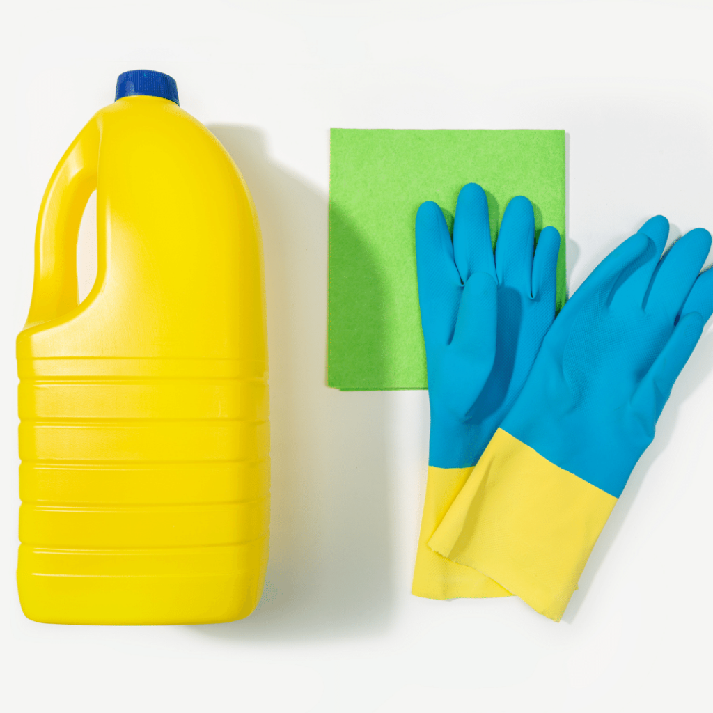Cleaning gloves, cloth and detergent