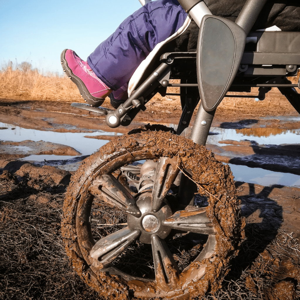 Muddy stroller tire